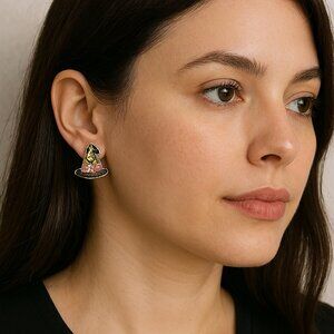 Halloween Witch Hat Stud Earrings Enamel Colorful 1 Inch New